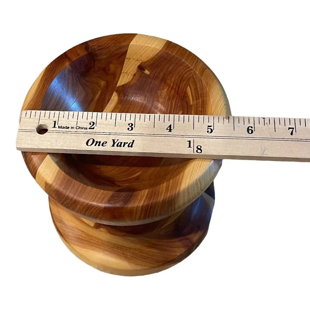 Cedar Wood Candle Holder Mid Century Handcrafted‎ Segmented Lathe Turned 5.5